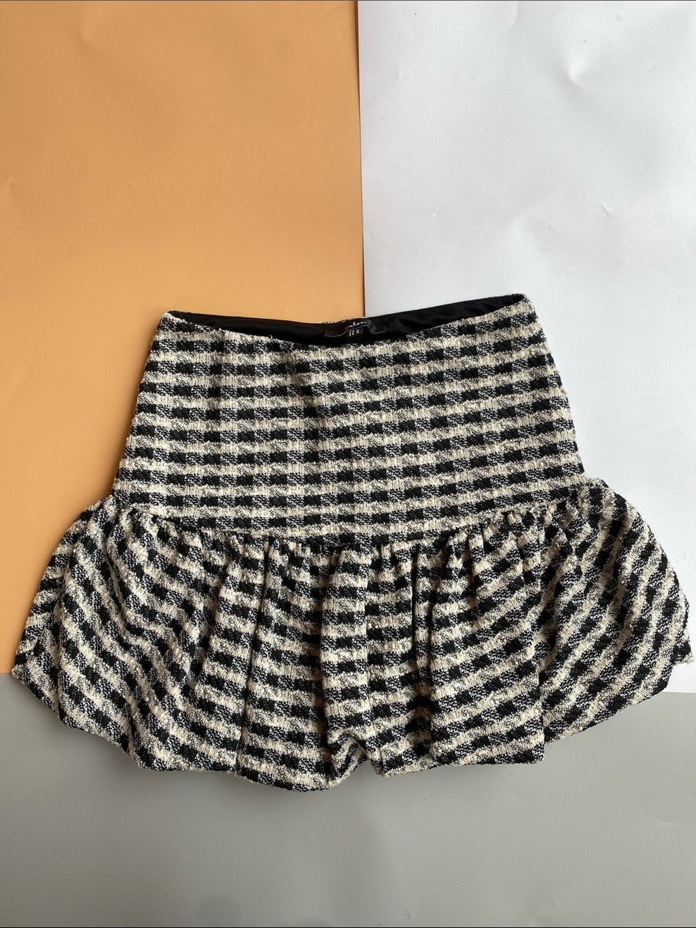 Lulu's Black and Cream Check Ruffle Circle Skirt